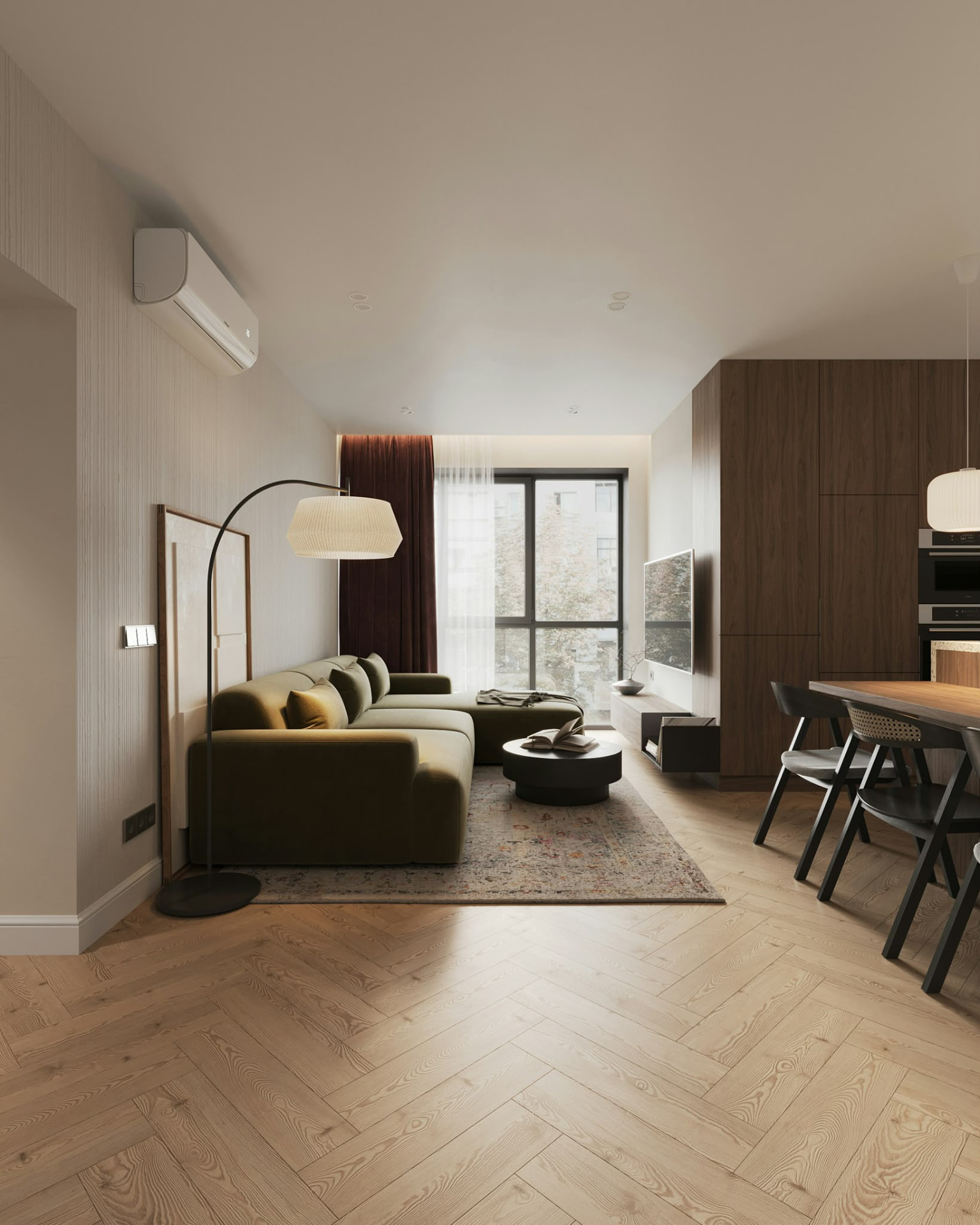 Salón y comedor de un apartamento listo para alquilar